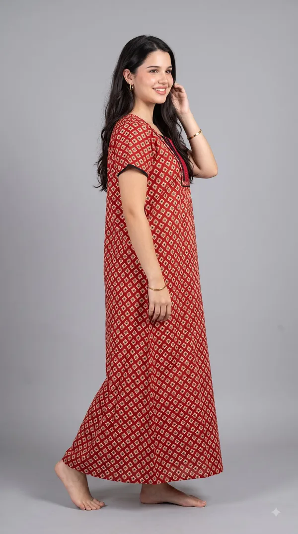 Evolove_Women's_Red_Rust_Embroidered_Nighty_|_Soft_Full_Length_Printed_Night_Gown_with_Embroidered_Yoke_|_Soft_Comfortable_Sleepwear_&_Home_Wear