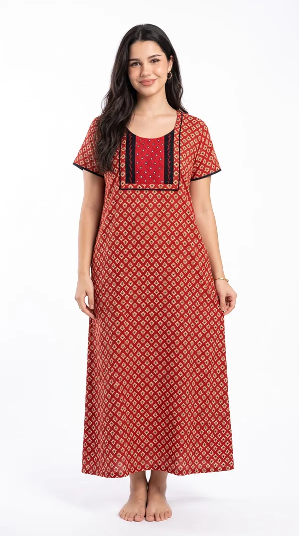 Evolove_Women's_Red_Rust_Embroidered_Nighty_|_Soft_Full_Length_Printed_Night_Gown_with_Embroidered_Yoke_|_Soft_Comfortable_Sleepwear_&_Home_Wear