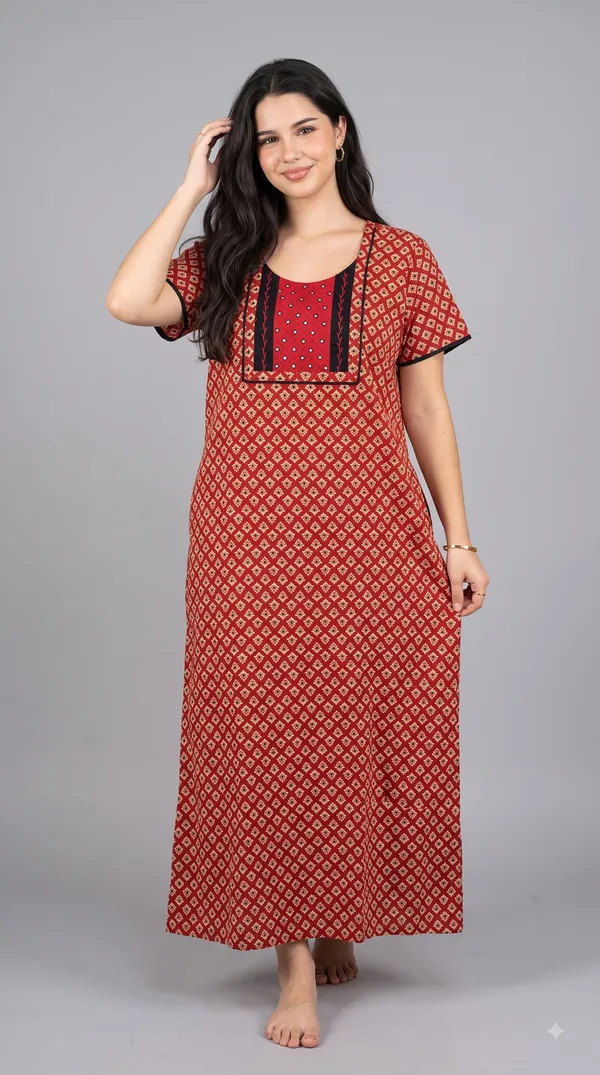 Evolove_Women's_Red_Rust_Embroidered_Nighty_|_Soft_Full_Length_Printed_Night_Gown_with_Embroidered_Yoke_|_Soft_Comfortable_Sleepwear_&_Home_Wear