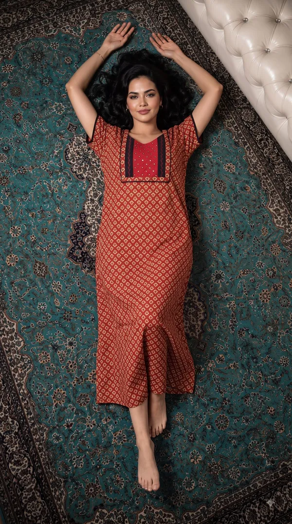 Evolove_Women's_Red_Rust_Embroidered_Nighty_|_Soft_Full_Length_Printed_Night_Gown_with_Embroidered_Yoke_|_Soft_Comfortable_Sleepwear_&_Home_Wear