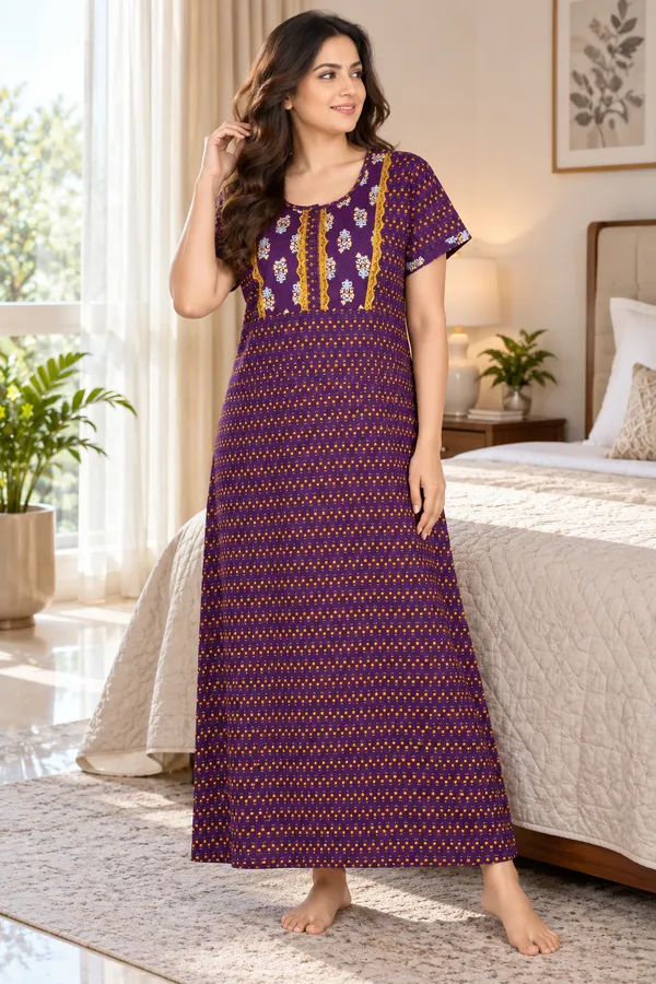 Evolove_X_Baghban_100%_Pure_Cotton_For_Comfort_|_Button_down_style_with_Lace_|_Heritage_Floral_Print_Soft_&_Comfortable_Nightgown_For_Women_|_Cotton_Maxi_Nighty_&_Everyday_Sleepwear