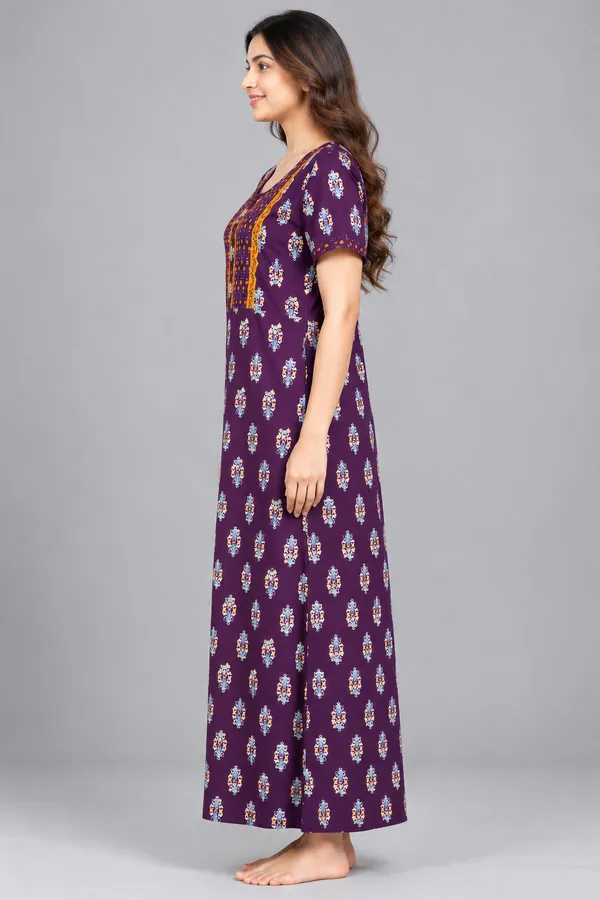 Evolove_X_Baghban_100%_Pure_Cotton_For_Comfort_|_Button_down_style_with_Lace_|_Heritage_Floral_Print_Soft_&_Comfortable_Nightgown_For_Women_|_Cotton_Maxi_Nighty_&_Everyday_Sleepwear