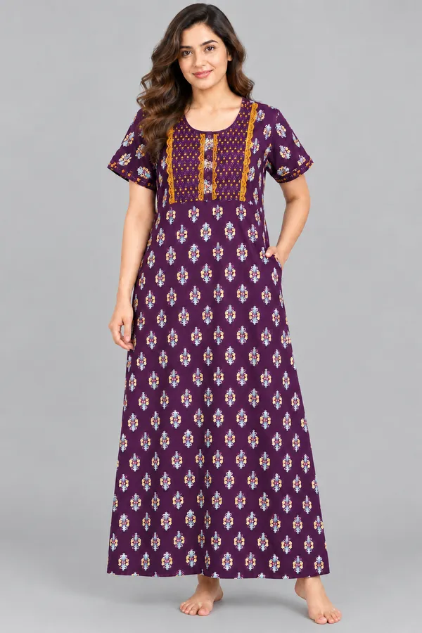 Evolove_X_Baghban_100%_Pure_Cotton_For_Comfort_|_Button_down_style_with_Lace_|_Heritage_Floral_Print_Soft_&_Comfortable_Nightgown_For_Women_|_Cotton_Maxi_Nighty_&_Everyday_Sleepwear