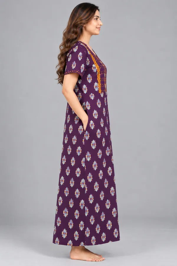 Evolove_X_Baghban_100%_Pure_Cotton_For_Comfort_|_Button_down_style_with_Lace_|_Heritage_Floral_Print_Soft_&_Comfortable_Nightgown_For_Women_|_Cotton_Maxi_Nighty_&_Everyday_Sleepwear