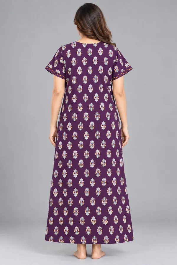 Evolove_X_Baghban_100%_Pure_Cotton_For_Comfort_|_Button_down_style_with_Lace_|_Heritage_Floral_Print_Soft_&_Comfortable_Nightgown_For_Women_|_Cotton_Maxi_Nighty_&_Everyday_Sleepwear
