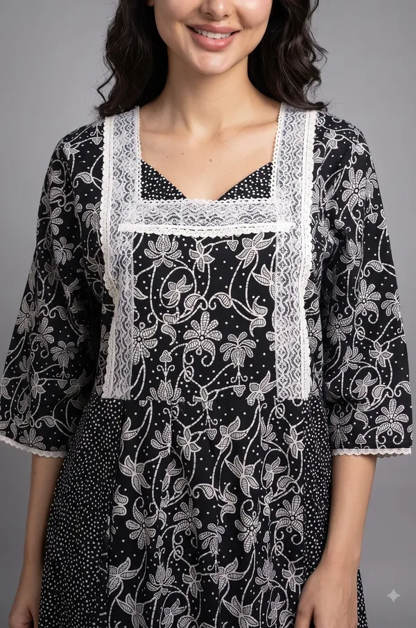 Evolove_X_Farasha_Butterfly_Cotton_Maxi_Nightdress_For_Women_|_Flared_Long_Nightgown_With_3/4_Sleeves_|_Soft_&_Comfortable_Cotton_Nightwear