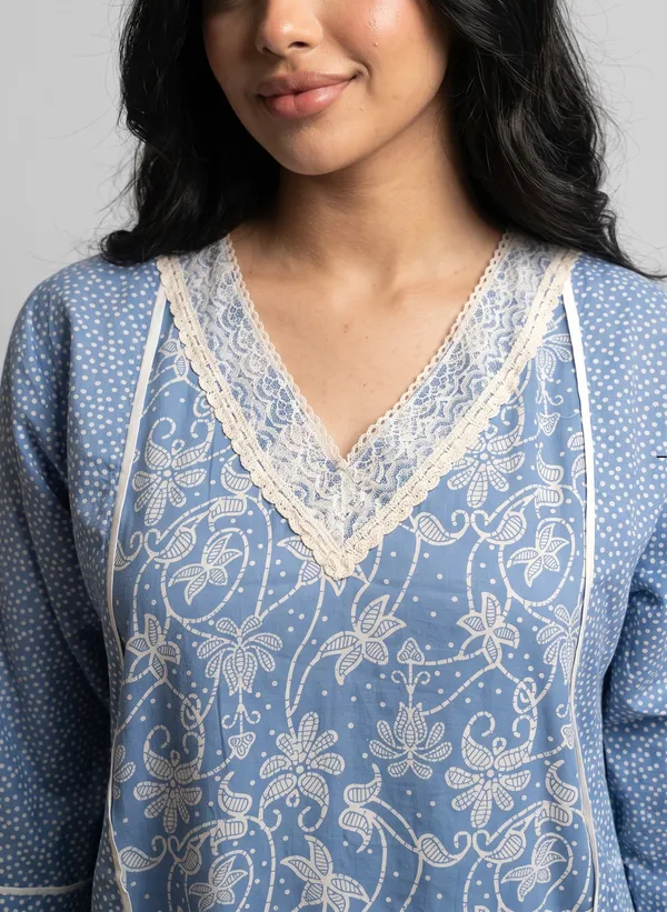 Evolove_X_Farasha_Butterfly_Cotton_Maxi_Nightdress_For_Women_|_Flared_Long_Nightgown_With_3/4_Sleeves_|_Soft_&_Comfortable_Cotton_Nightwear