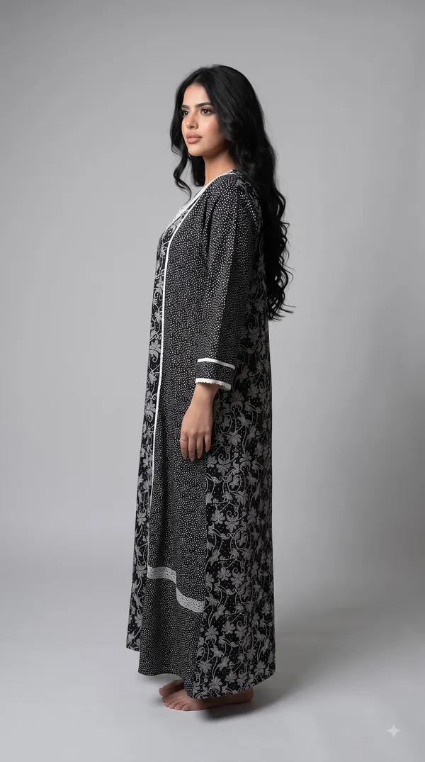 Evolove_X_Farasha_Butterfly_Cotton_Maxi_Nightdress_For_Women_|_Flared_Long_Nightgown_With_3/4_Sleeves_|_Soft_&_Comfortable_Cotton_Nightwear