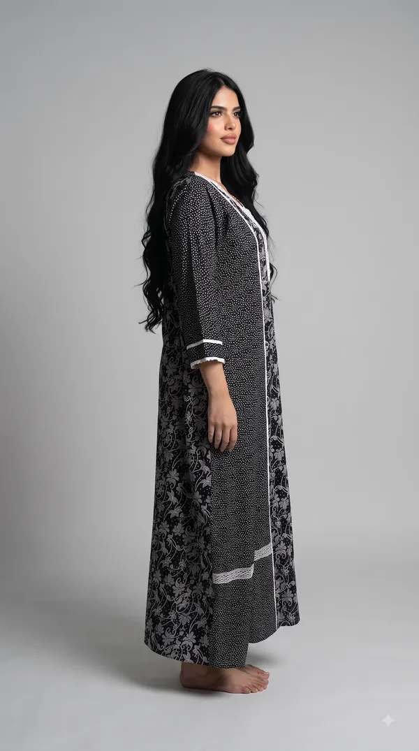 Evolove_X_Farasha_Butterfly_Cotton_Maxi_Nightdress_For_Women_|_Flared_Long_Nightgown_With_3/4_Sleeves_|_Soft_&_Comfortable_Cotton_Nightwear