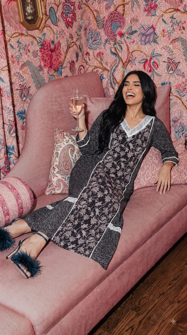 Evolove_X_Farasha_Butterfly_Cotton_Maxi_Nightdress_For_Women_|_Flared_Long_Nightgown_With_3/4_Sleeves_|_Soft_&_Comfortable_Cotton_Nightwear
