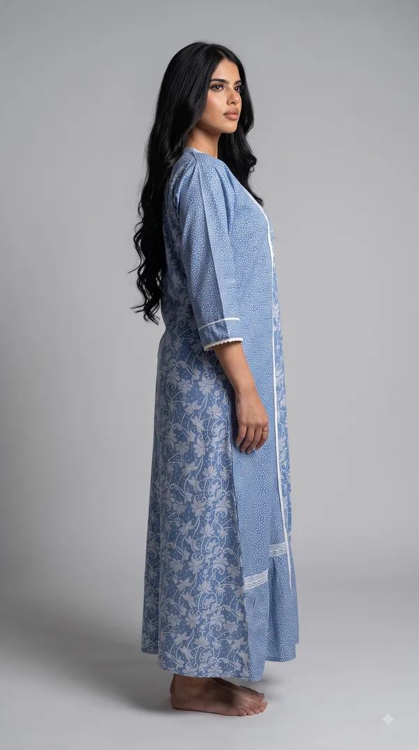 Evolove_X_Farasha_Butterfly_Cotton_Maxi_Nightdress_For_Women_|_Flared_Long_Nightgown_With_3/4_Sleeves_|_Soft_&_Comfortable_Cotton_Nightwear