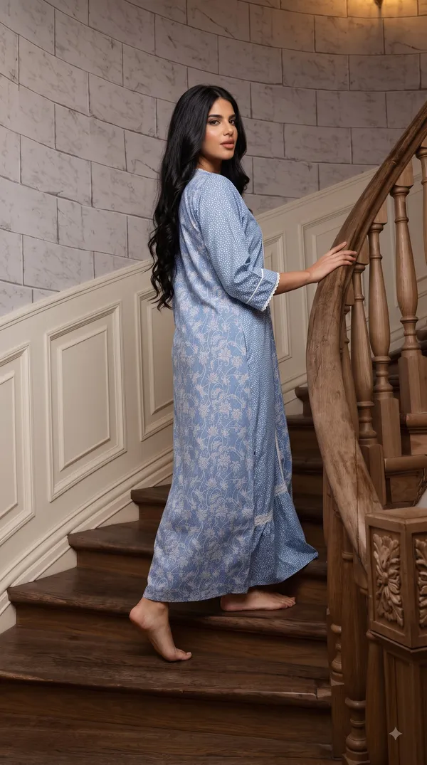 Evolove_X_Farasha_Butterfly_Cotton_Maxi_Nightdress_For_Women_|_Flared_Long_Nightgown_With_3/4_Sleeves_|_Soft_&_Comfortable_Cotton_Nightwear