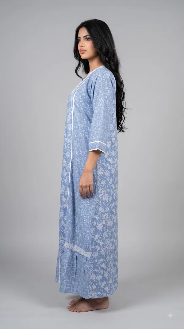 Evolove_X_Farasha_Butterfly_Cotton_Maxi_Nightdress_For_Women_|_Flared_Long_Nightgown_With_3/4_Sleeves_|_Soft_&_Comfortable_Cotton_Nightwear