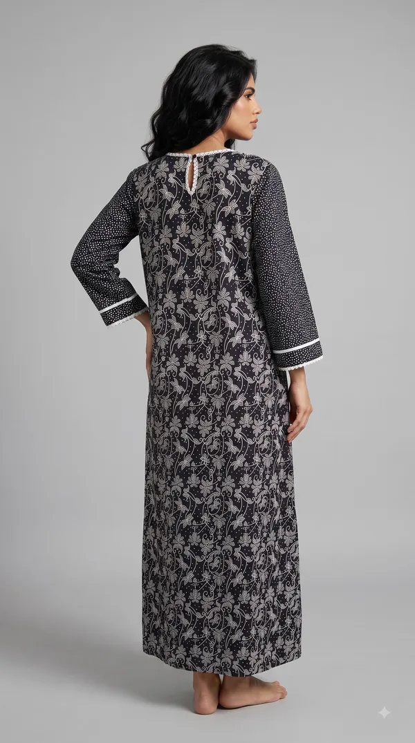 Evolove_X_Farasha_Butterfly_Cotton_Maxi_Nightdress_For_Women_|_Flared_Long_Nightgown_With_3/4_Sleeves_|_Soft_&_Comfortable_Cotton_Nightwear