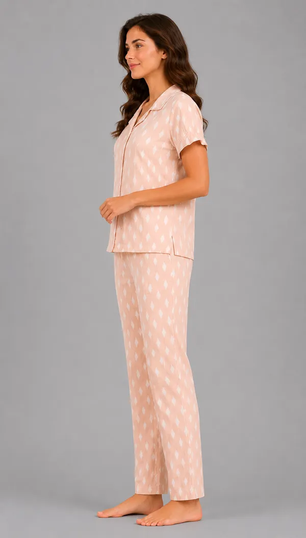 Evolove_X_Venus_Women's_Double_Cotton_Notch_Collar_Short_Sleeve_Pajama_Set_|_Ultra_Soft_Breathable_Daily_Loungewear_|_Diamond_Print_Night_Suit_|_Soft_Breathable_Sleepwear_for_Women