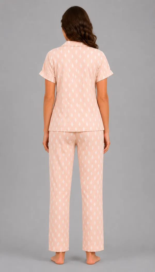 Evolove_X_Venus_Women's_Double_Cotton_Notch_Collar_Short_Sleeve_Pajama_Set_|_Ultra_Soft_Breathable_Daily_Loungewear_|_Diamond_Print_Night_Suit_|_Soft_Breathable_Sleepwear_for_Women