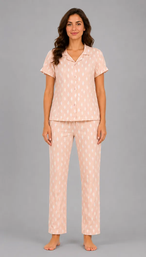 Evolove_X_Venus_Women's_Double_Cotton_Notch_Collar_Short_Sleeve_Pajama_Set_|_Ultra_Soft_Breathable_Daily_Loungewear_|_Diamond_Print_Night_Suit_|_Soft_Breathable_Sleepwear_for_Women
