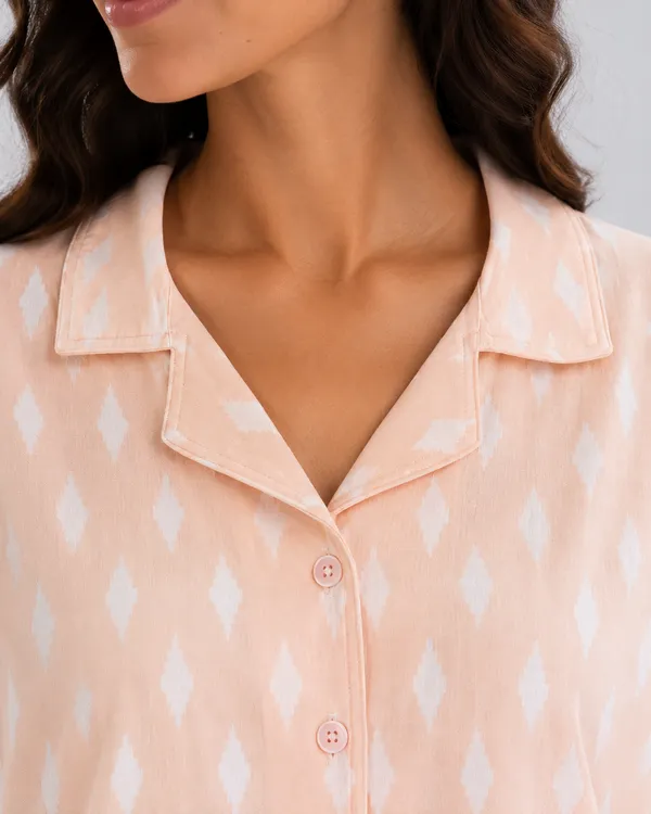 Evolove_X_Venus_Women's_Double_Cotton_Notch_Collar_Short_Sleeve_Pajama_Set_|_Ultra_Soft_Breathable_Daily_Loungewear_|_Diamond_Print_Night_Suit_|_Soft_Breathable_Sleepwear_for_Women