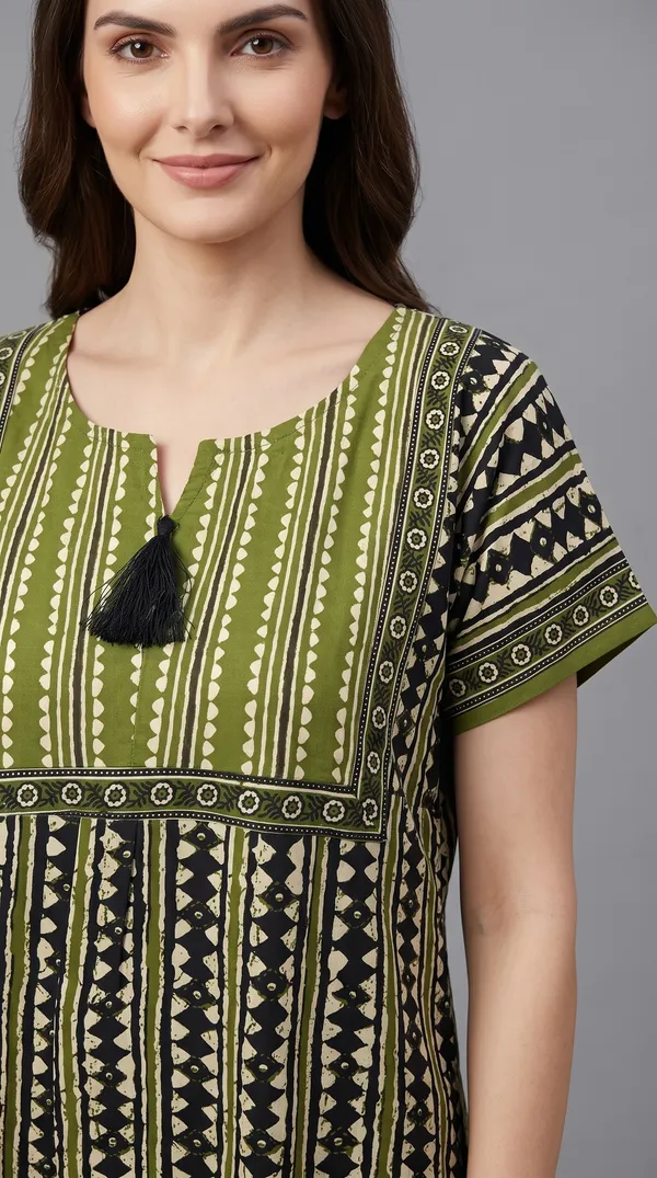 Evolove_Women's_Olive_Green_Cotton_Printed_Nighty_|_Soft_Breathable_Full_Length_Night_Gown_with_Contrast_Bib_Yoke_&_Tassel_|_Daily_Wear_Loungewear