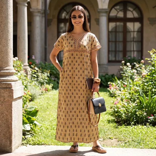 Yellow_Cotton_Maxi_Nighty_|_Round_Neck_Printed_Short_Sleeves_Full_Length_Night_Gown