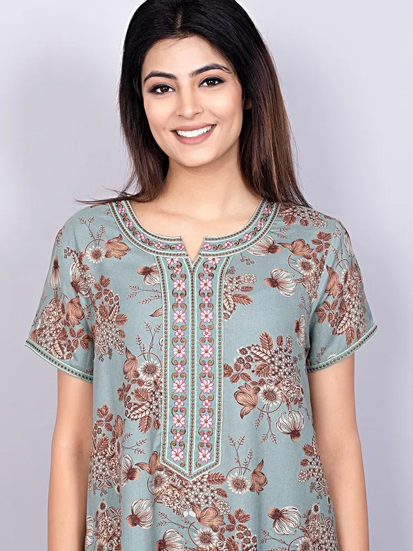Pine_Green_Alpine_Fabric_Nighty_Maxi_For_Women_With_Side_Pocket_And_Neckline_Embroidery_|_Printed_Short_Sleeves_Full_Length_Night_Wear_Gown
