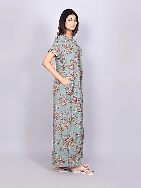 Pine_Green_Alpine_Fabric_Nighty_Maxi_For_Women_With_Side_Pocket_And_Neckline_Embroidery_|_Printed_Short_Sleeves_Full_Length_Night_Wear_Gown