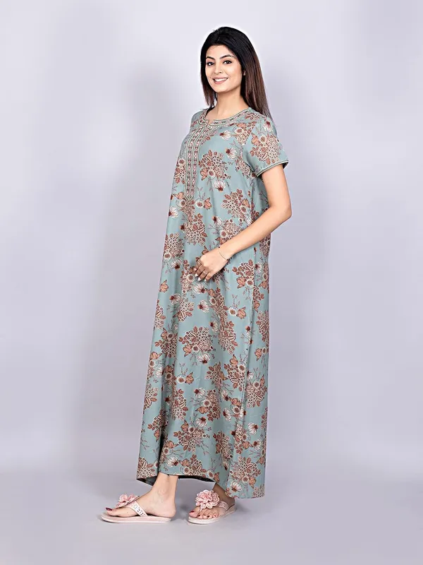 Pine_Green_Alpine_Fabric_Nighty_Maxi_For_Women_With_Side_Pocket_And_Neckline_Embroidery_|_Printed_Short_Sleeves_Full_Length_Night_Wear_Gown