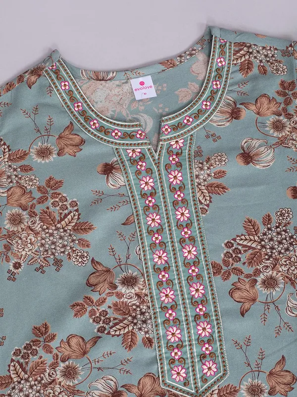 Pine_Green_Alpine_Fabric_Nighty_Maxi_For_Women_With_Side_Pocket_And_Neckline_Embroidery_|_Printed_Short_Sleeves_Full_Length_Night_Wear_Gown