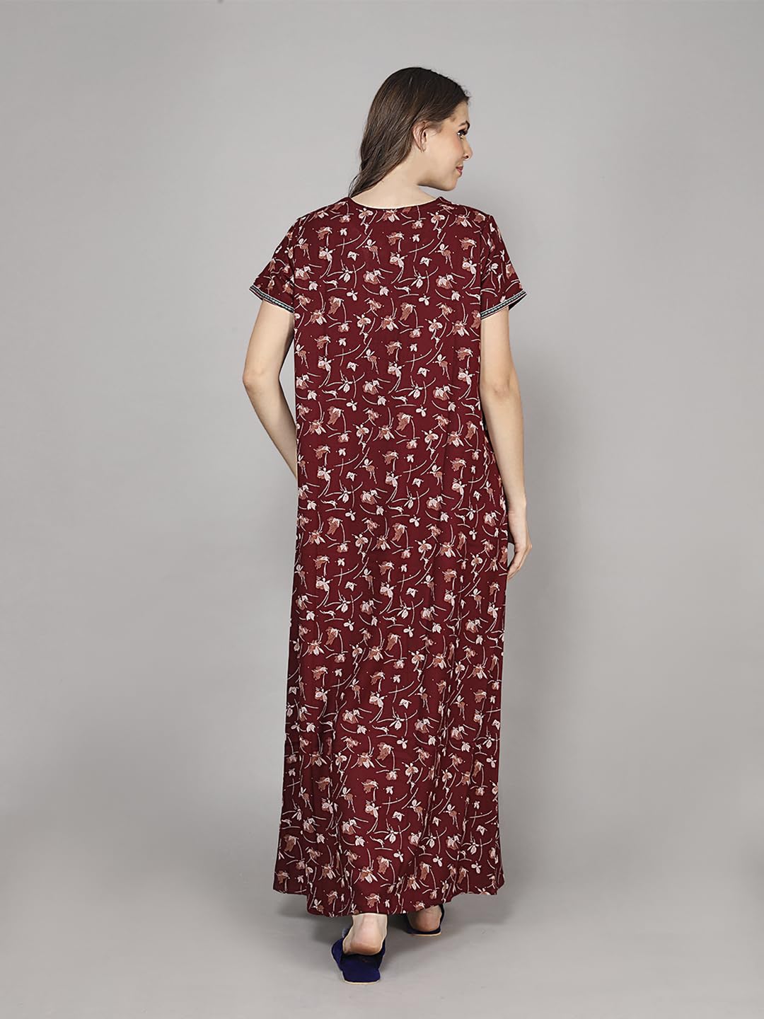Maroon_Alpine_Fabric_Maxi_Nighty_|_Printed_Short_Sleeves_Full_Length_Night_Gown