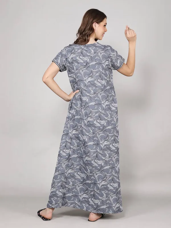 Dark_Grey_Alpine_Fabric_Maxi_Nighty_|_Printed_Short_Sleeves_Full_Length_Night_Gown
