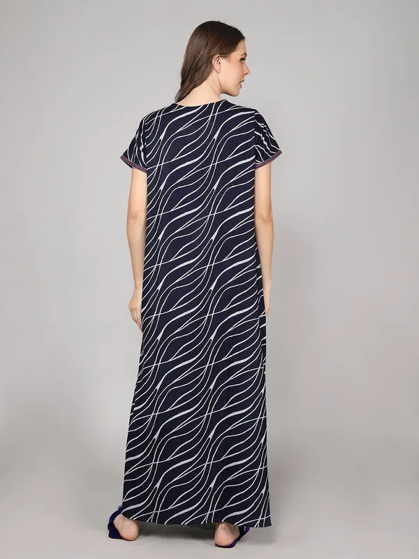 Midnight_Blue_Alpine_Fabric_Maxi_Nighty_|_Printed_Short_Sleeves_Full_Length_Night_Gown