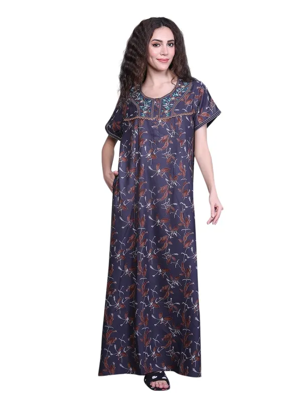 Evolove_Alpine_Fabric_Nighty_Maxi_For_Women_With_Side_Pocket_And_Neckline_Embroidery_|_Printed_Short_Sleeves_Full_Length_Night_Wear_Gown_Dark_Teal_Xx-Large