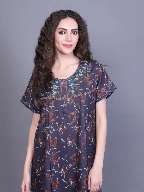 Evolove_Alpine_Fabric_Nighty_Maxi_For_Women_With_Side_Pocket_And_Neckline_Embroidery_|_Printed_Short_Sleeves_Full_Length_Night_Wear_Gown_Dark_Teal_Xx-Large