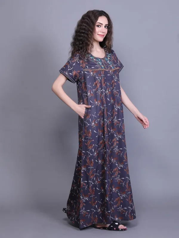 Evolove_Alpine_Fabric_Nighty_Maxi_For_Women_With_Side_Pocket_And_Neckline_Embroidery_|_Printed_Short_Sleeves_Full_Length_Night_Wear_Gown_Dark_Teal_Xx-Large
