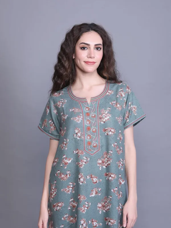 Evolove_Alpine_Fabric_Nighty_Maxi_For_Women_With_Side_Pocket_And_Neckline_Embroidery_|_Printed_Short_Sleeves_Full_Length_Night_Wear_Gown_Dark_Teal_Xx-Large