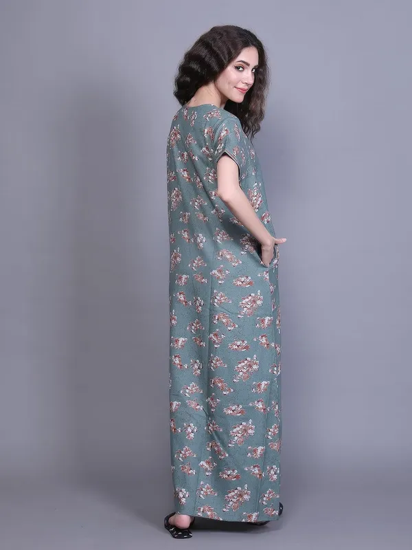 Evolove_Alpine_Fabric_Nighty_Maxi_For_Women_With_Side_Pocket_And_Neckline_Embroidery_|_Printed_Short_Sleeves_Full_Length_Night_Wear_Gown_Dark_Teal_Xx-Large