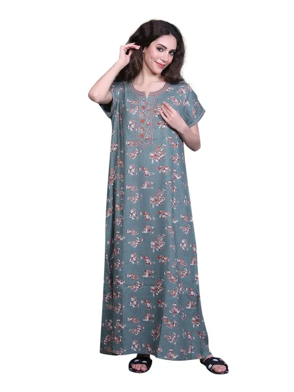 Evolove_Alpine_Fabric_Nighty_Maxi_For_Women_With_Side_Pocket_And_Neckline_Embroidery_|_Printed_Short_Sleeves_Full_Length_Night_Wear_Gown_Dark_Teal_Xx-Large