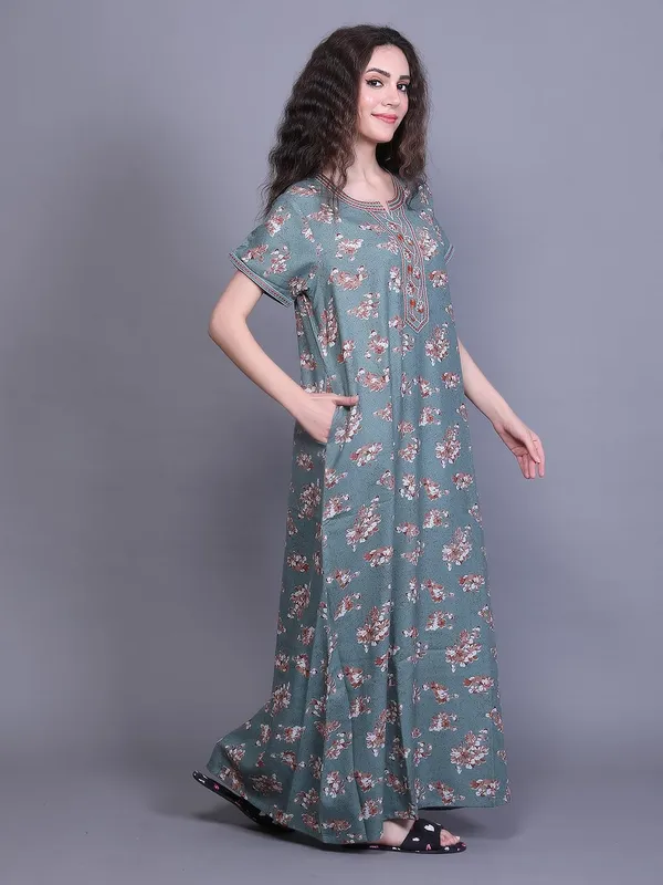 Evolove_Alpine_Fabric_Nighty_Maxi_For_Women_With_Side_Pocket_And_Neckline_Embroidery_|_Printed_Short_Sleeves_Full_Length_Night_Wear_Gown_Dark_Teal_Xx-Large