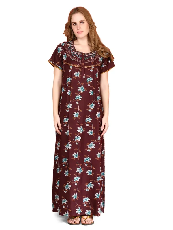 Evolove_Alpine_Nighty_Maxi_For_Women_With_Side_Pocket_|_Round_Neck_Printed_Short_Sleeves_Full_Length_Night_Wear_Gown_Maroon_X-Large