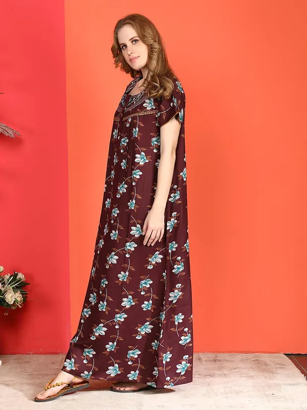 Evolove_Alpine_Nighty_Maxi_For_Women_With_Side_Pocket_|_Round_Neck_Printed_Short_Sleeves_Full_Length_Night_Wear_Gown_Maroon_X-Large