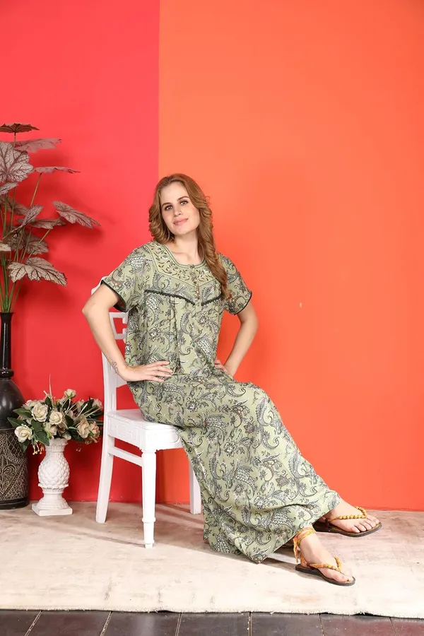 Evolove_Alpine_Nighty_Maxi_For_Women_With_Side_Pocket_|_Round_Neck_Printed_Short_Sleeves_Full_Length_Night_Wear_Gown_Green_X-Large