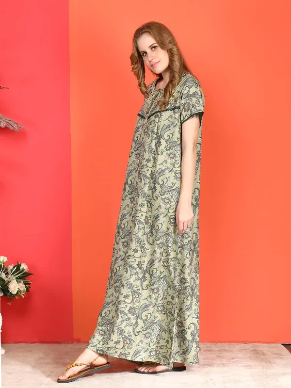Evolove_Alpine_Nighty_Maxi_For_Women_With_Side_Pocket_|_Round_Neck_Printed_Short_Sleeves_Full_Length_Night_Wear_Gown_Green_X-Large