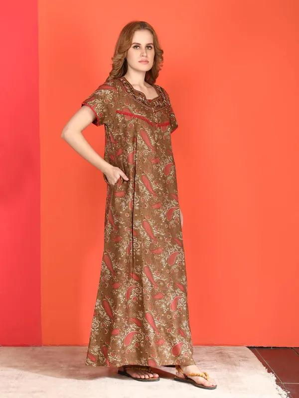 Evolove_Alpine_Nighty_Maxi_For_Women_With_Side_Pocket_|_Round_Neck_Printed_Short_Sleeves_Full_Length_Night_Wear_Gown_Dark_Beige_X-Large