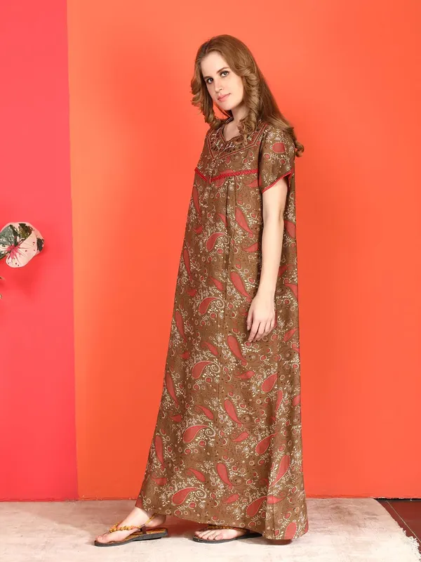Evolove_Alpine_Nighty_Maxi_For_Women_With_Side_Pocket_|_Round_Neck_Printed_Short_Sleeves_Full_Length_Night_Wear_Gown_Dark_Beige_X-Large