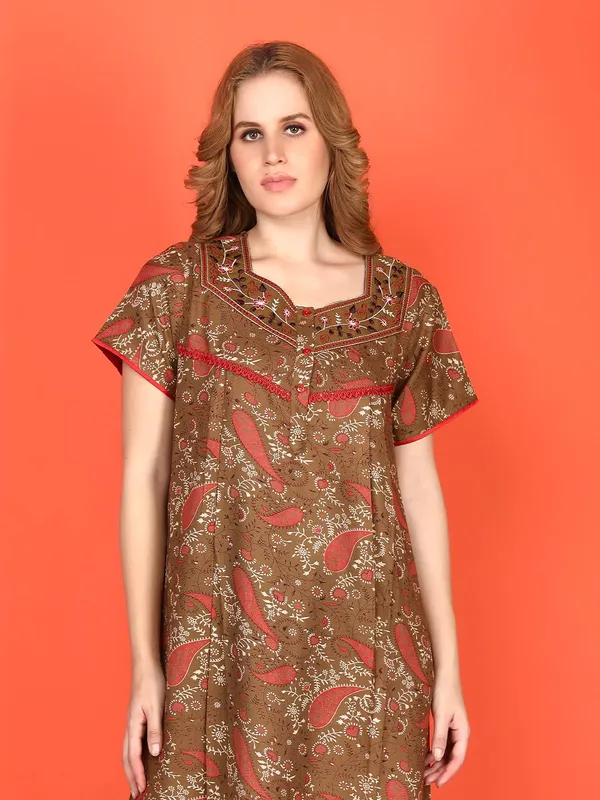 Evolove_Alpine_Nighty_Maxi_For_Women_With_Side_Pocket_|_Round_Neck_Printed_Short_Sleeves_Full_Length_Night_Wear_Gown_Dark_Beige_X-Large