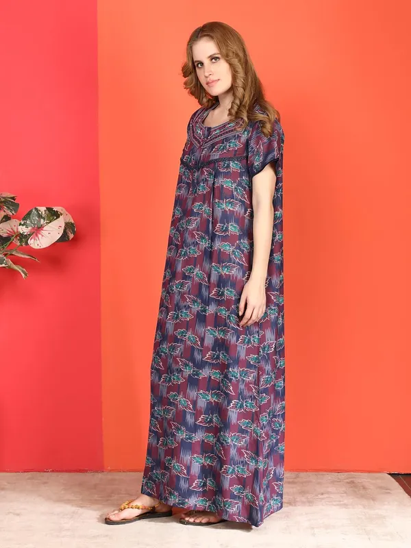 Evolove_Alpine_Nighty_Maxi_For_Women_With_Side_Pocket_|_Round_Neck_Printed_Short_Sleeves_Full_Length_Night_Wear_Gown_Dark_Purple_X-Large