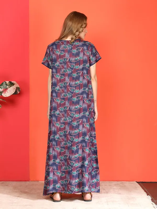 Evolove_Alpine_Nighty_Maxi_For_Women_With_Side_Pocket_|_Round_Neck_Printed_Short_Sleeves_Full_Length_Night_Wear_Gown_Dark_Purple_X-Large