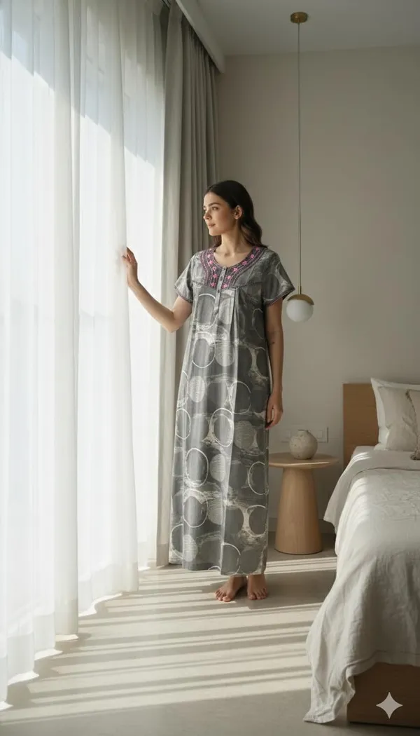 Evolove_Alpine_Fabric_Nighty_Maxi_for_Women_with_Side_Pocket_and_Neckline_Embroidery_|_Printed_Short_Sleeves_Full_Length_Night_Wear_Gown