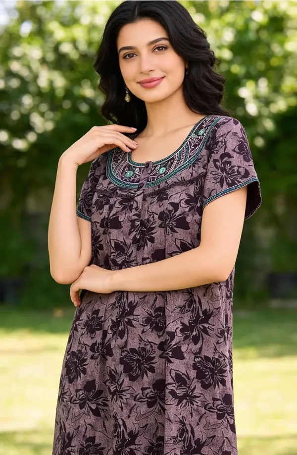 Evolove_Alpine_Fabric_Nighty_Maxi_for_Women_with_Side_Pocket_and_Neckline_Embroidery_|_Printed_Short_Sleeves_Full_Length_Night_Wear_Gown