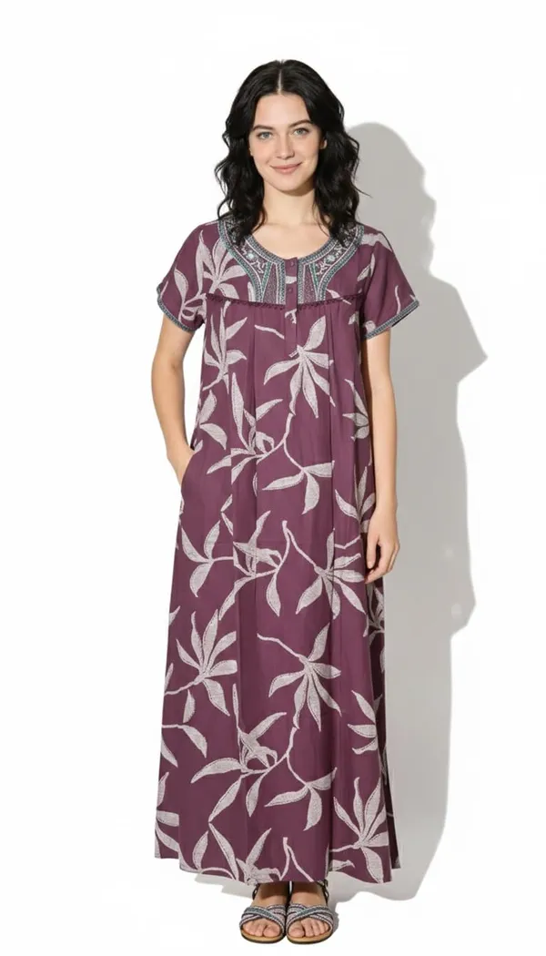 Evolove_Alpine_Fabric_Nighty_Maxi_for_Women_with_Side_Pocket_and_Neckline_Embroidery_|_Printed_Short_Sleeves_Full_Length_Night_Wear_Gown